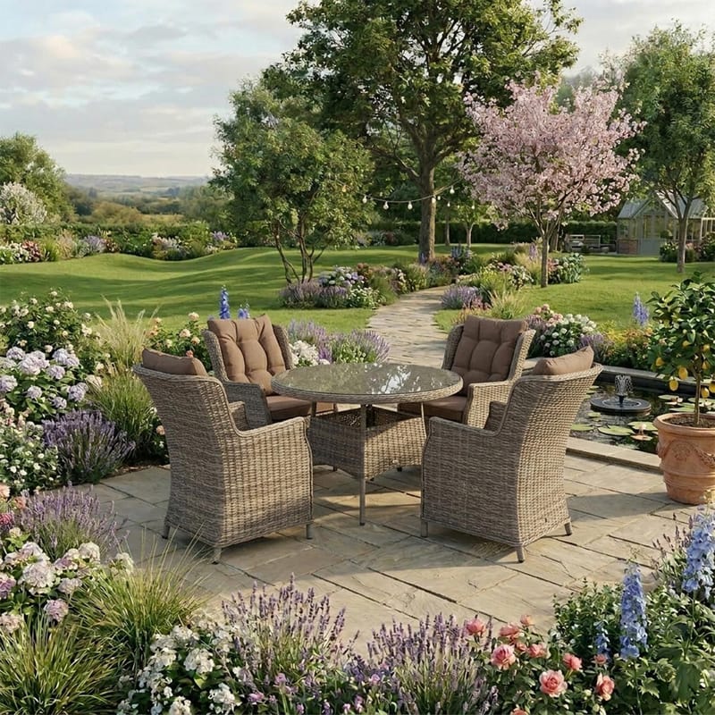 Hagemøbelsett HOME4YOU Trento bord og 4 stoler - lysegrå - Hagemøbler - Hagegruppe - Spisegrupper hage