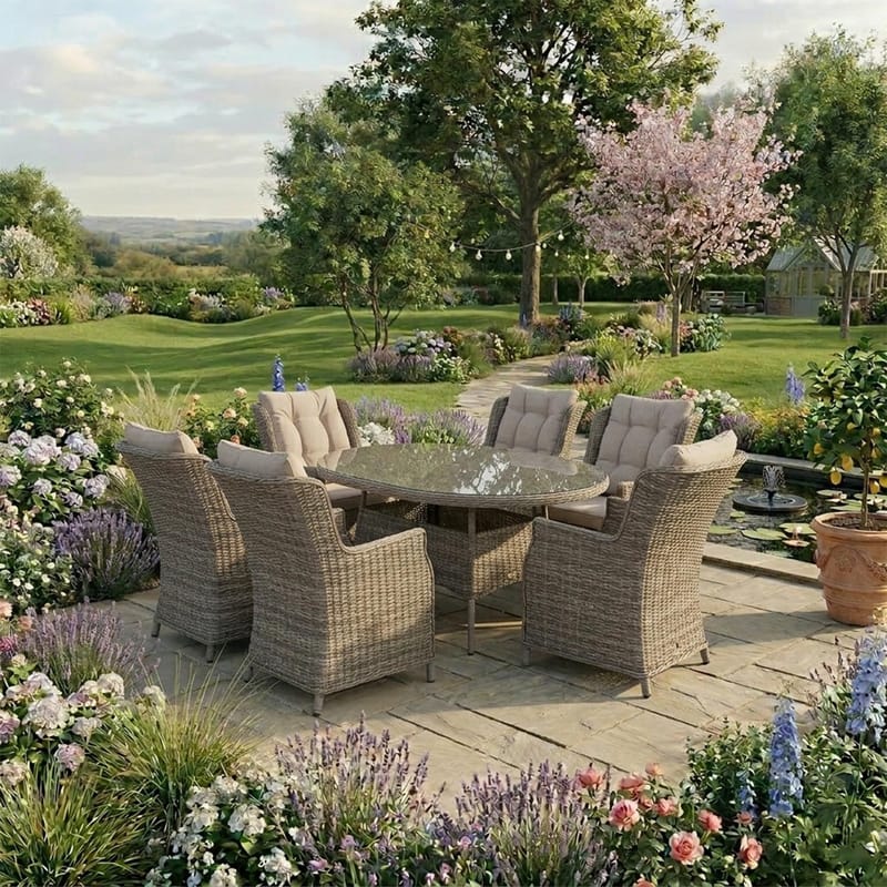 Hagemøbelsett HOME4YOU Trento bord og 6 stoler - lysegrå - Hagemøbler - Hagegruppe - Spisegrupper hage