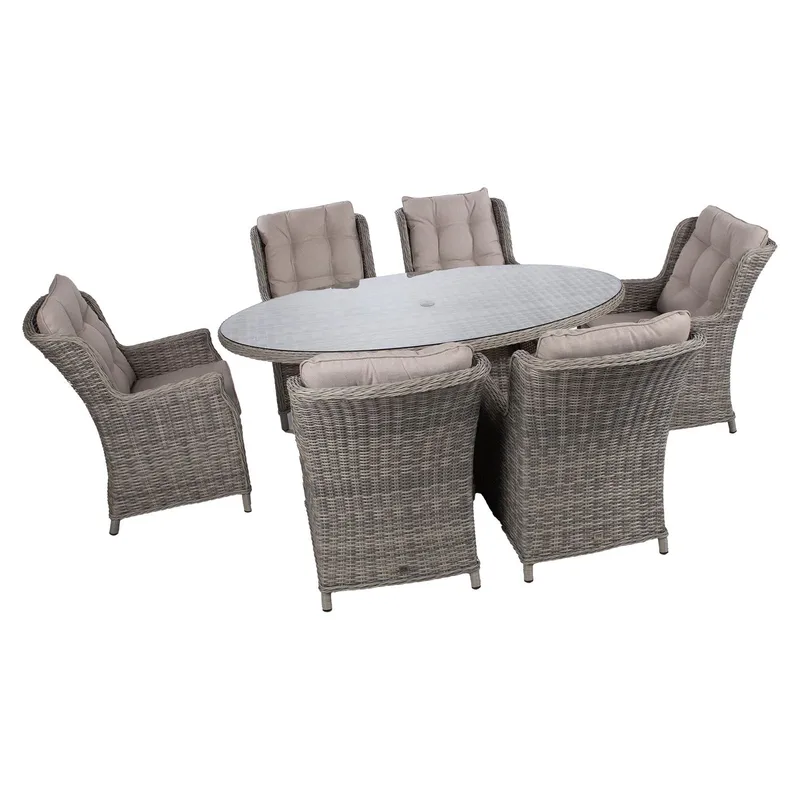 Hagemøbelsett HOME4YOU Trento bord og 6 stoler - lysegrå - Hagemøbler - Hagegruppe - Spisegrupper hage