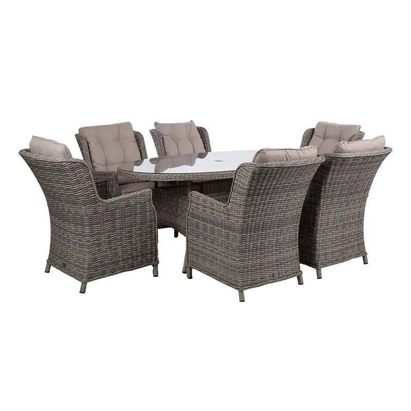 Hagemøbelsett HOME4YOU Trento bord og 6 stoler - lysegrå - Hagemøbler - Hagegruppe - Spisegrupper hage