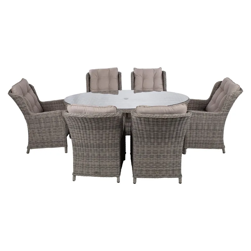 Hagemøbelsett HOME4YOU Trento bord og 6 stoler - lysegrå - Hagemøbler - Hagegruppe - Spisegrupper hage