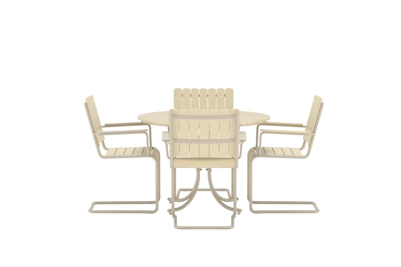 Holmsund spisegruppe 100 cm med 4 stoler utendørs - Beige - Hagemøbler - Hagegruppe - Spisegrupper hage