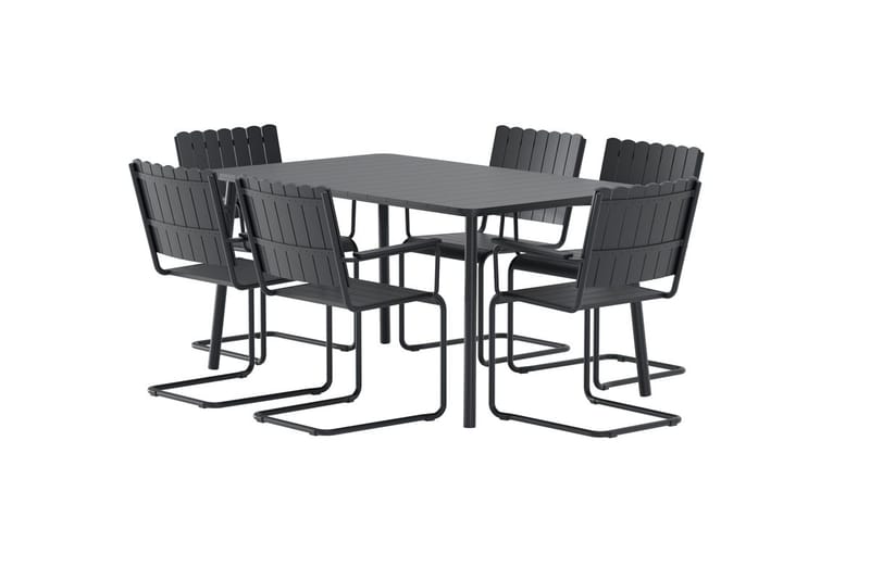 Holmsund spisegruppe med 6 stoler utendørs - Svart - Hagemøbler - Hagegruppe - Spisegrupper hage