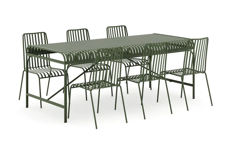 Jarva utendørs spisegruppe 200 cm med 6 Jarva spisestoler - Grønn - Hagemøbler - Hagegruppe - Spisegrupper hage