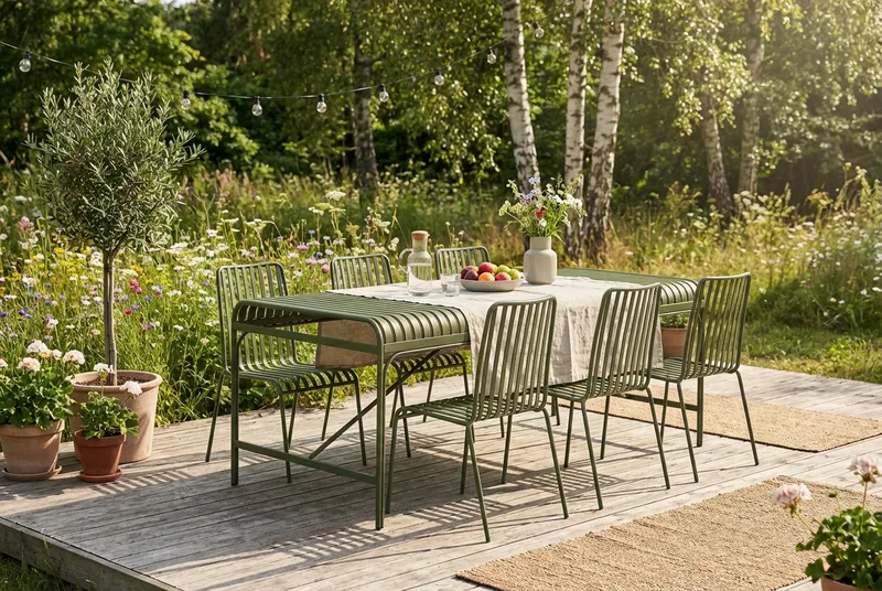 Jarva utendørs spisegruppe 200 cm med 6 Jarva spisestoler - Grønn - Hagemøbler - Hagegruppe - Spisegrupper hage