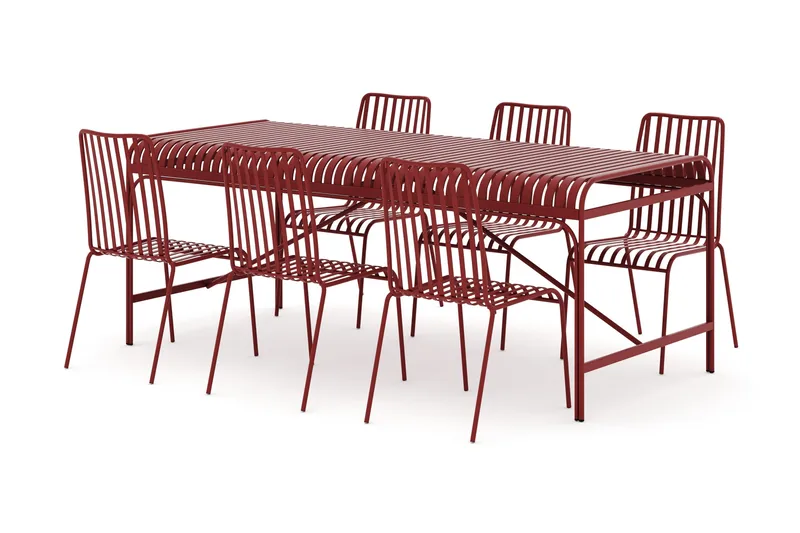 Jarva utendørs spisegruppe 200 cm med 6 Jarva spisestoler, Rød