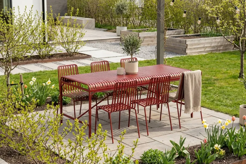 Jarva utendørs spisegruppe 200 cm med 6 Jarva spisestoler - Rød - Hagemøbler - Hagegruppe - Spisegrupper hage
