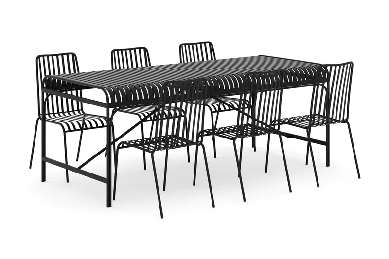 Jarva utendørs spisegruppe 200 cm med 6 Jarva spisestoler - Svart - Hagemøbler - Hagegruppe - Spisegrupper hage