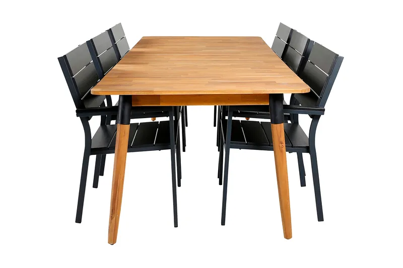 Julian Spisegruppe 210cm+6 Levels Stablebare Stoler, Svart/Brun
