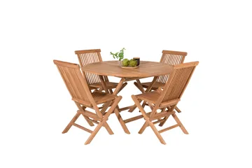 Kenya Spisegruppe Rund 120 cm + 4 Kenya Sammenleggbar Stol - Brun - Hagemøbler - Hagegruppe - Spisegrupper hage