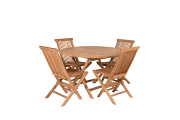 Kenya Spisegruppe Rund 120 cm + 4 Kenya Sammenleggbar Stol - Brun - Hagemøbler - Hagegruppe - Spisegrupper hage