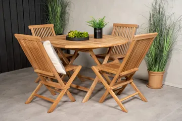 Kenya Spisegruppe Rund 120 cm + 4 Kenya Sammenleggbar Stol - Brun - Hagemøbler - Hagegruppe - Spisegrupper hage