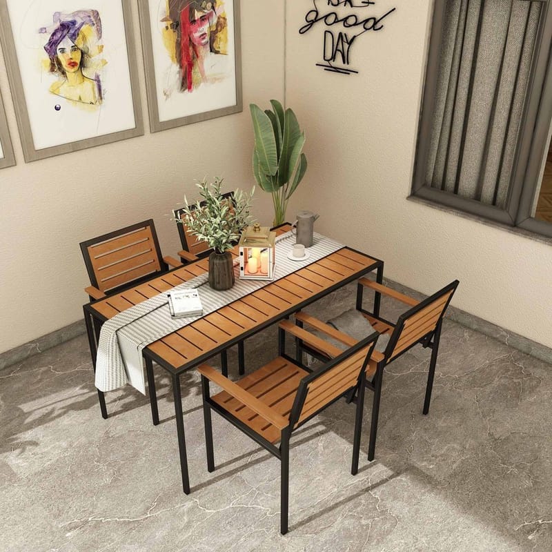 Klyren Spisegruppe med 4 Stolar Utendørs - Brun - Hagemøbler - Hagegruppe - Spisegrupper hage