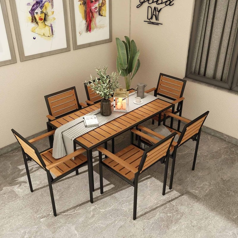 Klyren Spisegruppe med 6 Stolar Utendørs - Natur - Hagemøbler - Hagegruppe - Spisegrupper hage