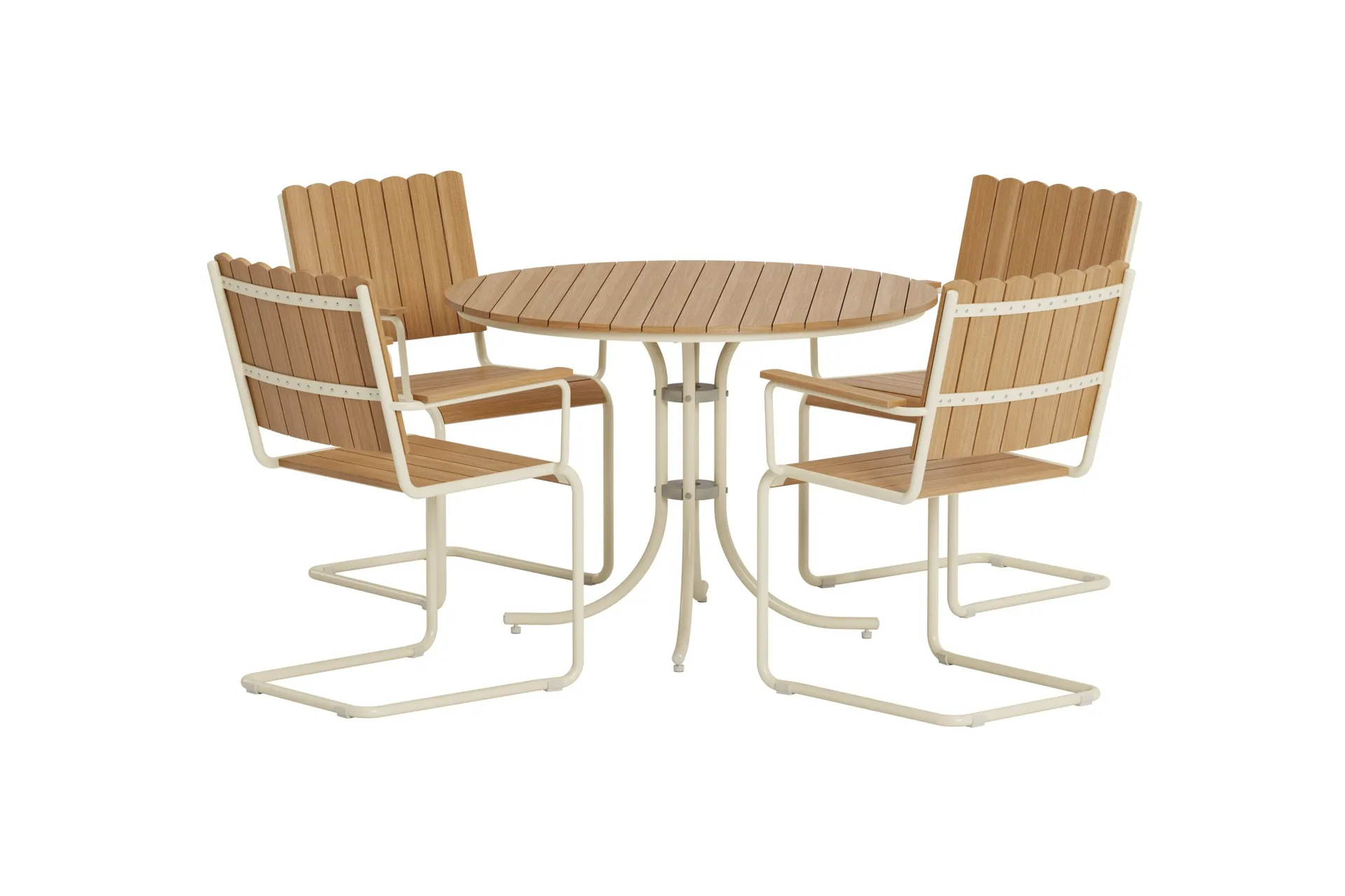 Kullaberg rund spisegruppe for utendørsbruk med 4 stoler 104 cm stål aintwood - Beige