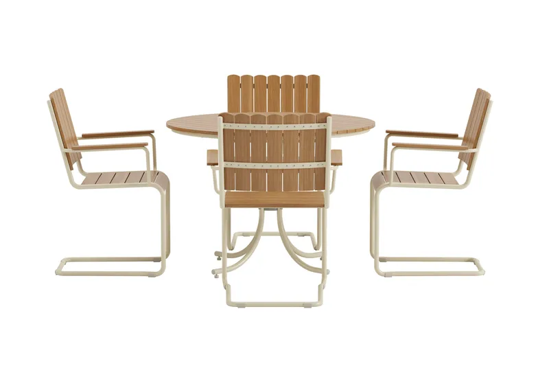 Kullaberg rund spisegruppe for utendørsbruk med 4 stoler 104 cm stål aintwood - Beige - Hagemøbler - Hagegruppe - Spisegrupper hage
