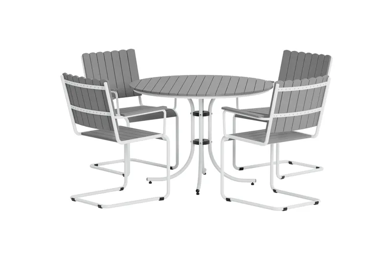 Kullaberg rund spisegruppe for utendørsbruk med 4 stoler 104 cm stål aintwood - Grå - Hagemøbler - Hagegruppe - Spisegrupper hage