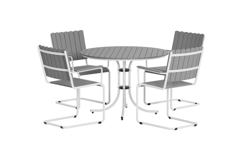Kullaberg rund spisegruppe for utendørsbruk med 4 stoler 104 cm stål aintwood, Grå