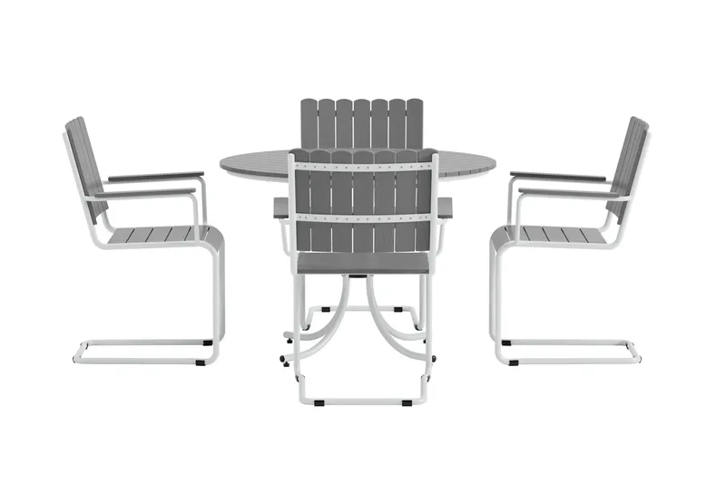 Kullaberg rund spisegruppe for utendørsbruk med 4 stoler 104 cm stål aintwood - Grå - Hagemøbler - Hagegruppe - Spisegrupper hage