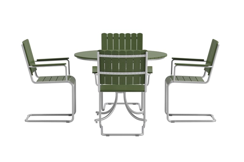 Kullaberg rund spisegruppe for utendørsbruk med 4 stoler 104 cm stål aintwood - Grønn - Hagemøbler - Hagegruppe - Spisegrupper hage