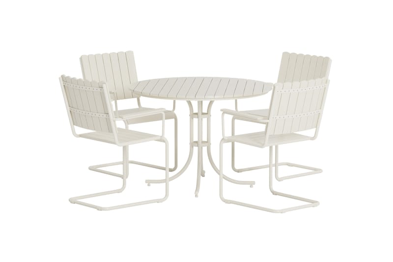 Kullaberg rund spisegruppe for utendørsbruk med 4 stoler 104 cm stål aintwood - Hvit - Hagemøbler - Hagegruppe - Spisegrupper hage