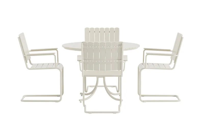 Kullaberg rund spisegruppe for utendørsbruk med 4 stoler 104 cm stål aintwood - Hvit - Hagemøbler - Hagegruppe - Spisegrupper hage