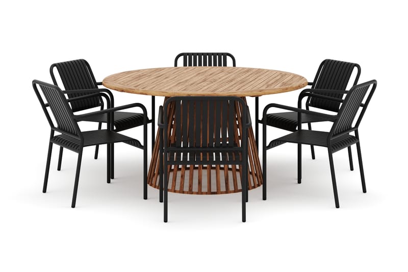 Lakenview Rundt Spisebord 150 cm med 6 Gardeno Spisestoler - Natur - Hagemøbler - Hagegruppe - Spisegrupper hage