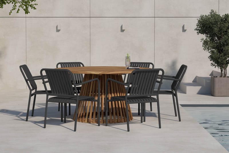 Lakenview Rundt Spisebord 150 cm med 6 Gardeno Spisestoler - Natur - Hagemøbler - Hagegruppe - Spisegrupper hage