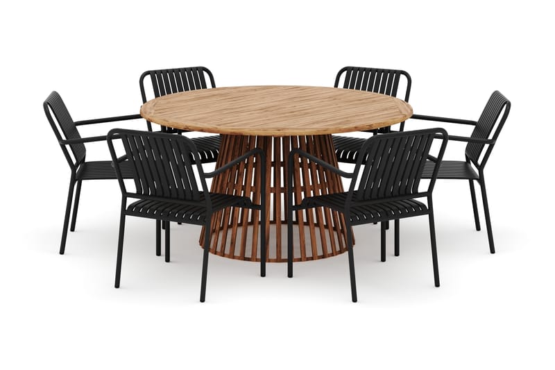 Lakenview Rundt Spisebord 150 cm med 6 Gardeno Spisestoler - Natur - Hagemøbler - Hagegruppe - Spisegrupper hage