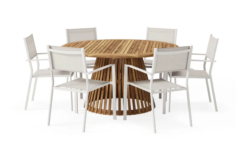 Lakenview Rundt Spisebord 150 cm med 6 Las Vegas Armstoler, Natur