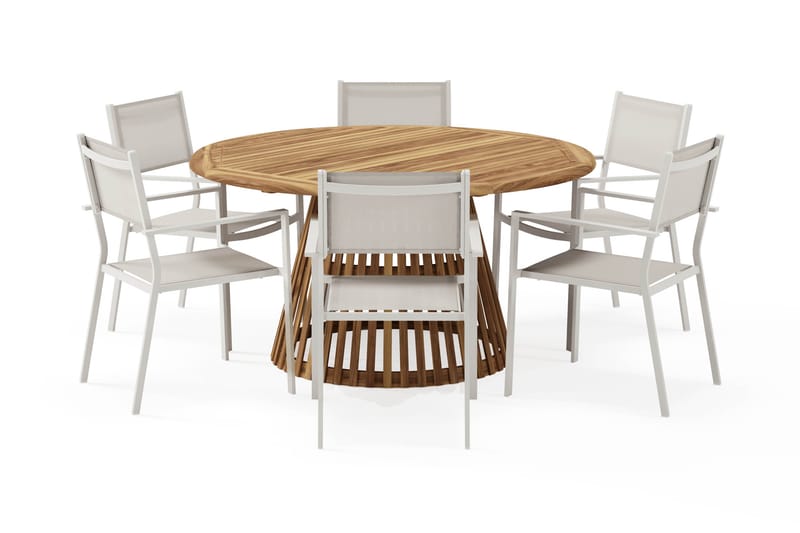 Lakenview Rundt Spisebord 150 cm med 6 Las Vegas Armstoler - Natur - Hagemøbler - Hagegruppe - Spisegrupper hage