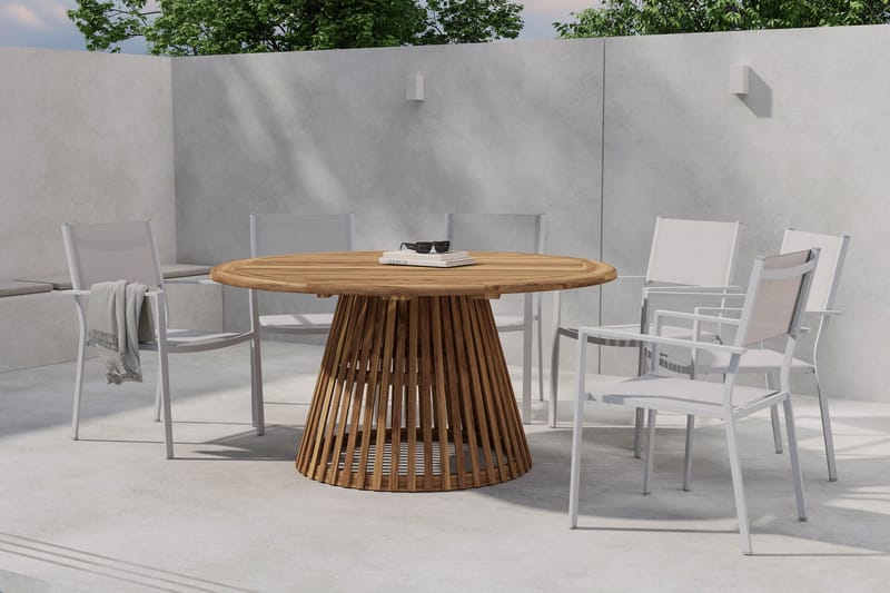 Lakenview Rundt Spisebord 150 cm med 6 Las Vegas Armstoler - Natur - Hagemøbler - Hagegruppe - Spisegrupper hage