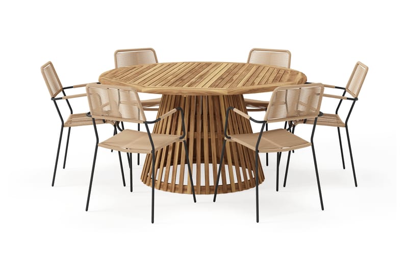 Lakenview Rundt Spisebord 150 cm med 6 Lindos Spisestoler - Natur - Hagemøbler - Hagegruppe - Spisegrupper hage