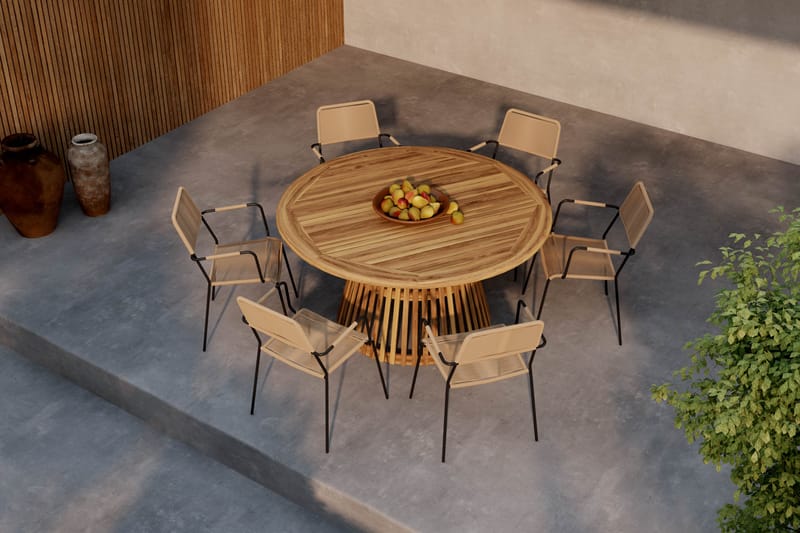 Lakenview Rundt Spisebord 150 cm med 6 Lindos Spisestoler - Natur - Hagemøbler - Hagegruppe - Spisegrupper hage
