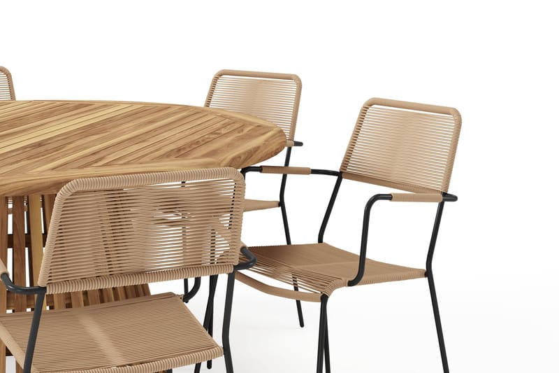 Lakenview Rundt Spisebord 150 cm med 6 Lindos Spisestoler - Natur - Hagemøbler - Hagegruppe - Spisegrupper hage