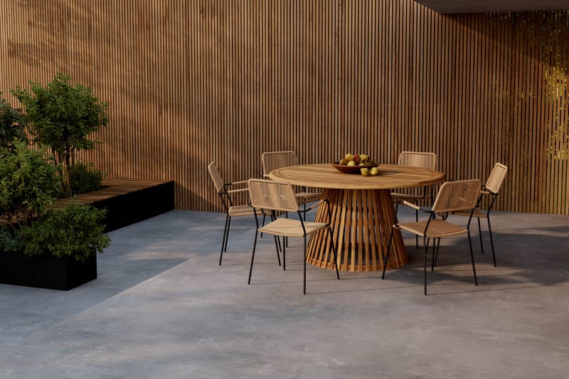 Lakenview Rundt Spisebord 150 cm med 6 Lindos Spisestoler - Natur - Hagemøbler - Hagegruppe - Spisegrupper hage