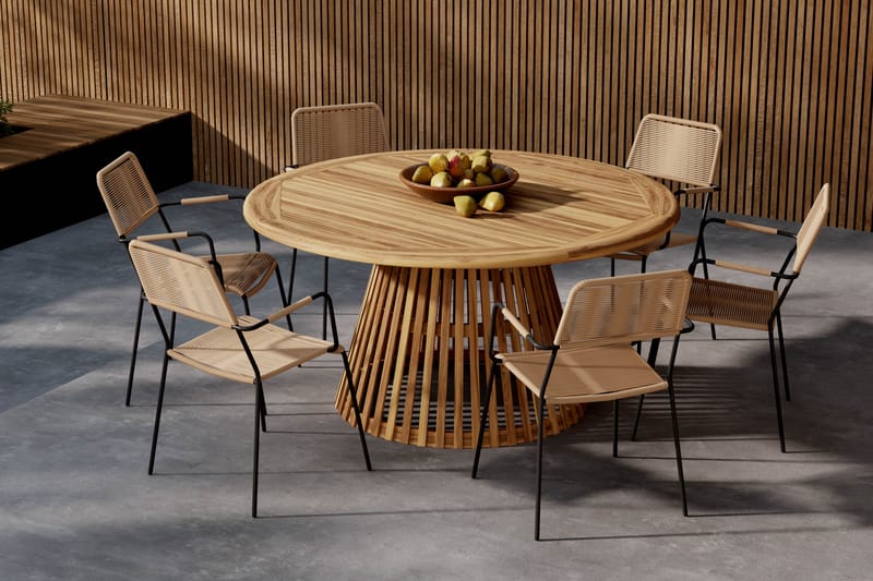 Lakenview Rundt Spisebord 150 cm med 6 Lindos Spisestoler - Natur - Hagemøbler - Hagegruppe - Spisegrupper hage