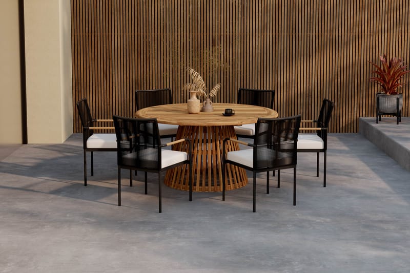 Lakenview Rundt Spisebord 150 cm med 6 Sonia Spisestoler - Natur - Hagemøbler - Hagegruppe - Spisegrupper hage