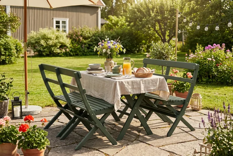 Landet utendørs spisegruppe 118x70x74 cm med 2 sofaer - Grønn - Hagemøbler - Hagegruppe - Spisegrupper hage