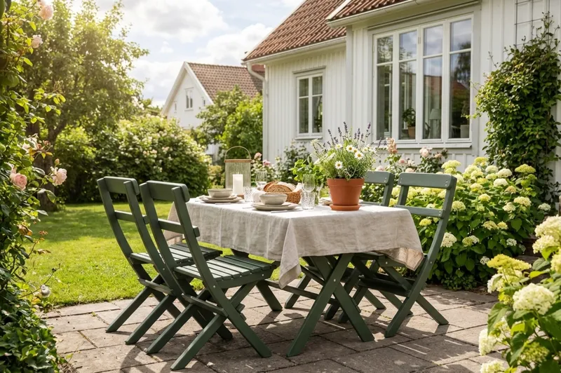 Landet utendørs spisegruppe 118x70x74 cm med 4 klappstoler - Grønn - Hagemøbler - Hagegruppe - Spisegrupper hage