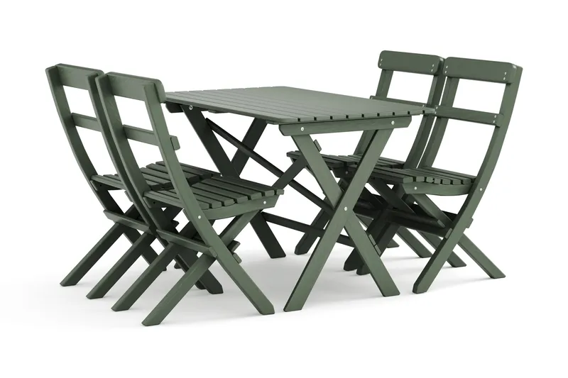 Landet utendørs spisegruppe 118x70x74 cm med 4 klappstoler - Grønn - Hagemøbler - Hagegruppe - Spisegrupper hage