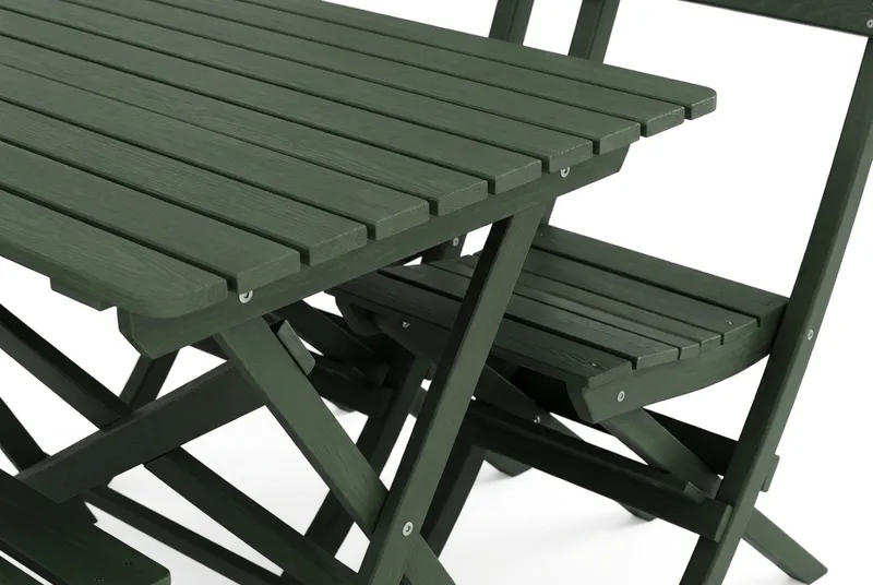 Landet utendørs spisegruppe 118x70x74 cm med 4 klappstoler - Grønn - Hagemøbler - Hagegruppe - Spisegrupper hage