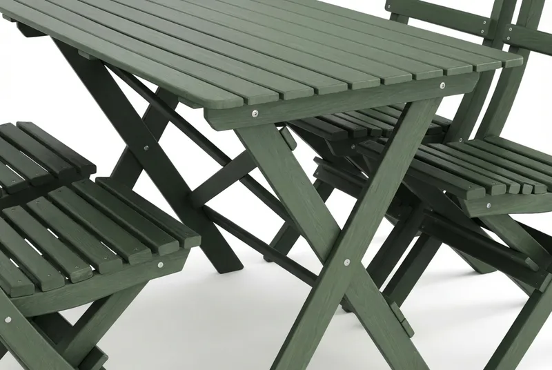 Landet utendørs spisegruppe 118x70x74 cm med 4 klappstoler - Grønn - Hagemøbler - Hagegruppe - Spisegrupper hage
