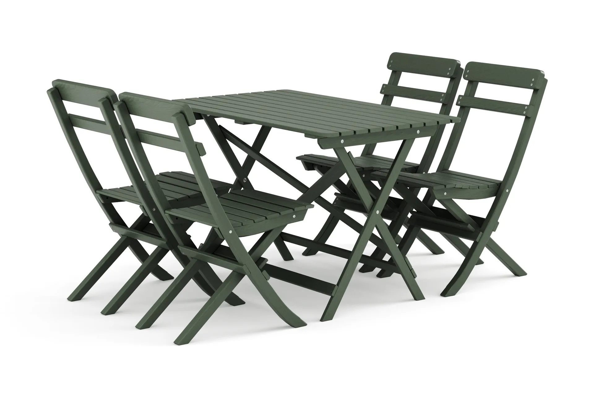 Landet utendørs spisegruppe 118x70x74 cm med 4 klappstoler - Grønn