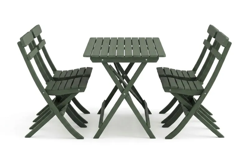 Landet utendørs spisegruppe 118x70x74 cm med 4 klappstoler - Grønn - Hagemøbler - Hagegruppe - Spisegrupper hage