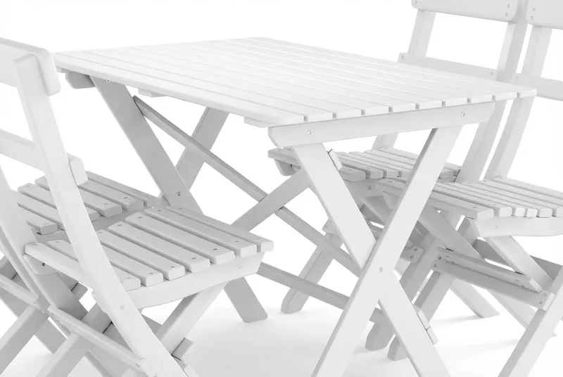 Landet utendørs spisegruppe 118x70x74 cm med 4 klappstoler - Hvit - Hagemøbler - Hagegruppe - Spisegrupper hage