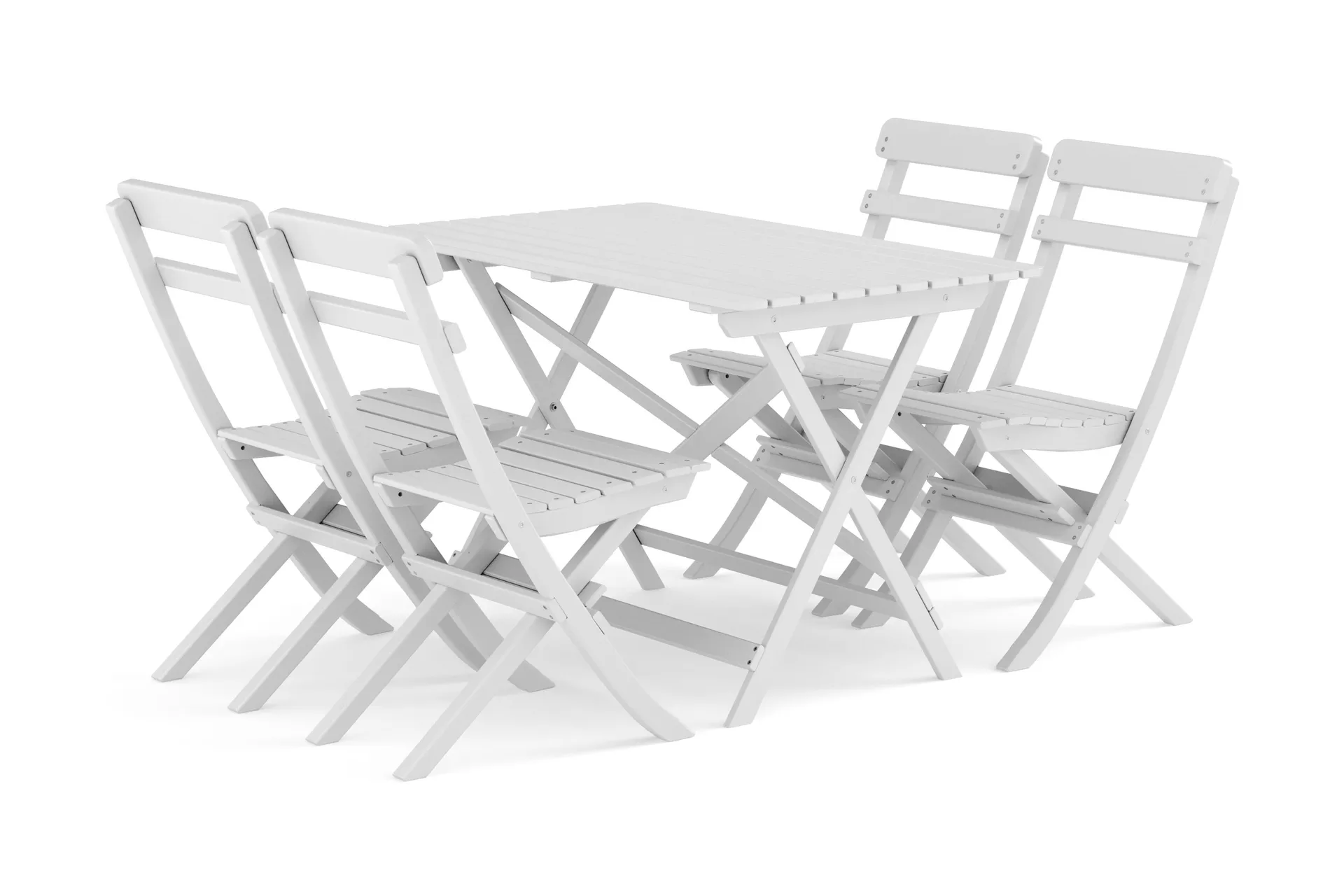 Landet utendørs spisegruppe 118x70x74 cm med 4 klappstoler - Hvit