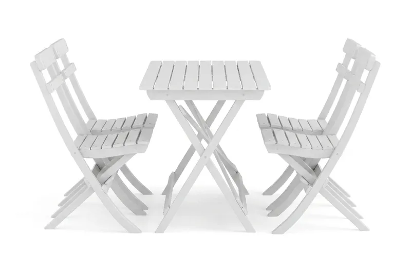 Landet utendørs spisegruppe 118x70x74 cm med 4 klappstoler - Hvit - Hagemøbler - Hagegruppe - Spisegrupper hage