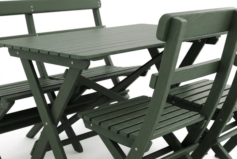 Landet utendørs spisegruppe 118x70x74 cm med sofa og 2 klappstoler - Grønn - Hagemøbler - Hagegruppe - Spisegrupper hage