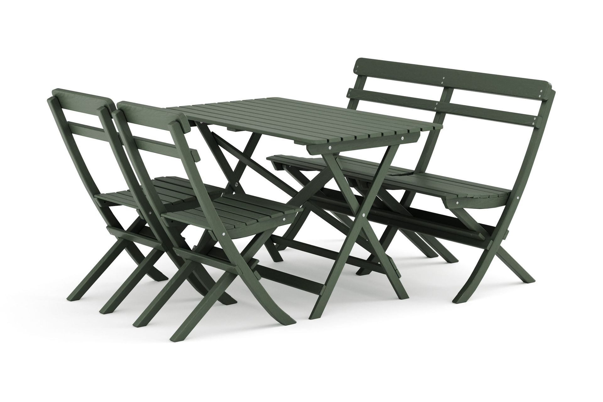 Landet utendørs spisegruppe 118x70x74 cm med sofa og 2 klappstoler - Grønn